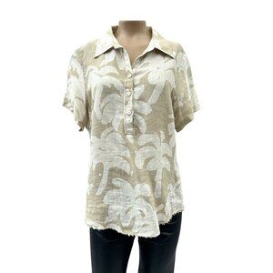 Tommy Bahama Womens Aloha Hawaiian Palm Print Beige Linen Button Shirt M *As is*